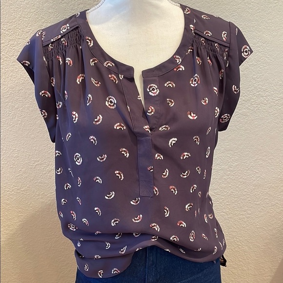 Purplish Grey Cap Sleeve Blouse with Mandarin Collar - Picture 1 of 6